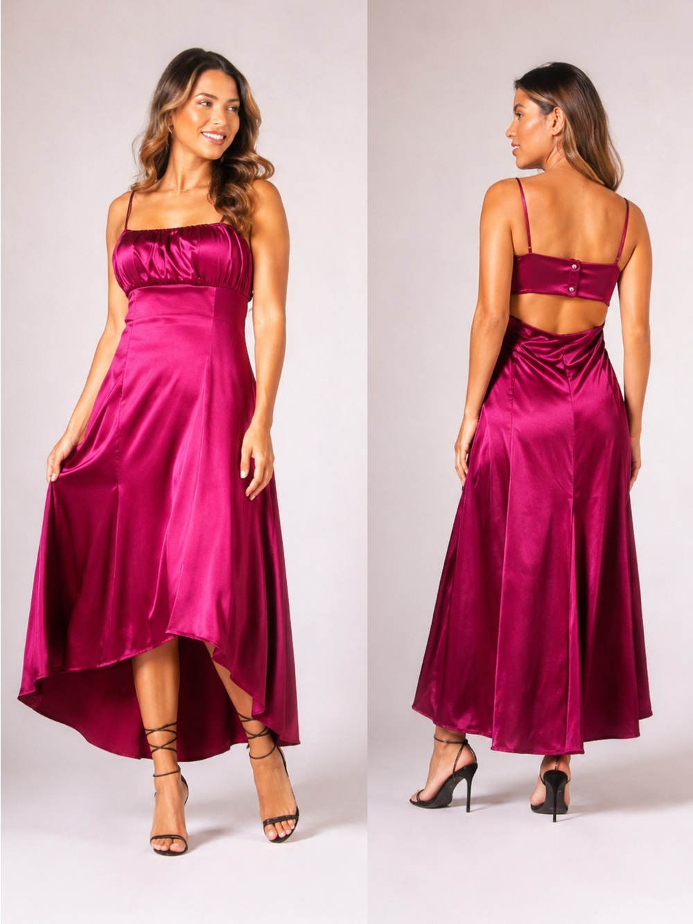 Anthropologie Burgundy Satin High-Low Dress